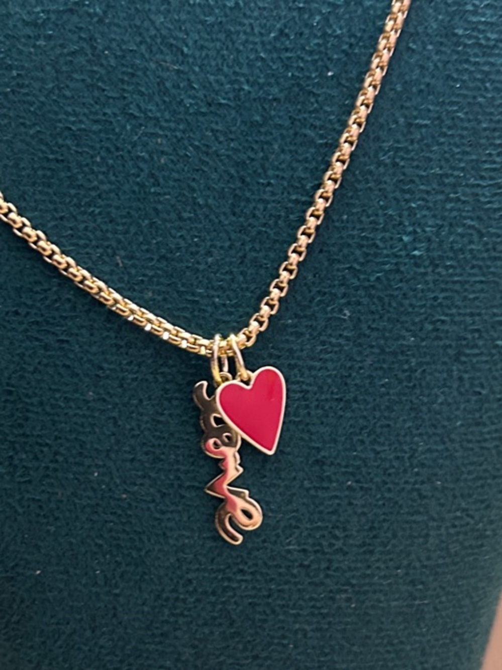 Adina Eden Red Enamel Heart and Love Charms on an 18” Gold Plated Box Chain NEW